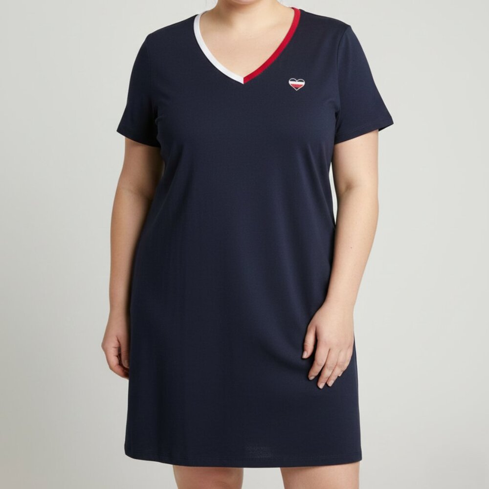 Tommy Hilfiger Navy Blue V-Neck T-Shirt Dress Heart Logo